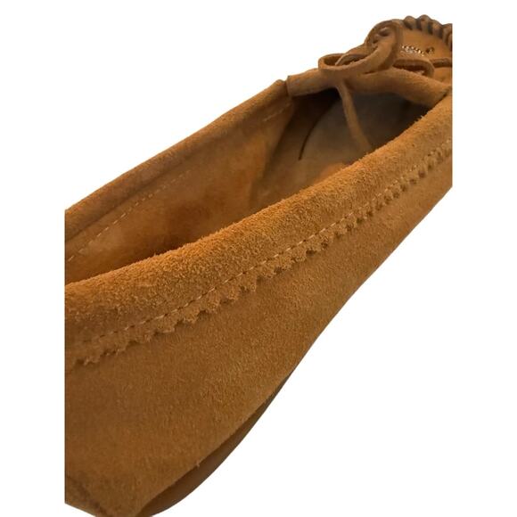 VTG Minnetonka Y2K Camel Brown Suede Beaded Moccasins 11 Hard Sole Boho Fall - Picture 6 of 11